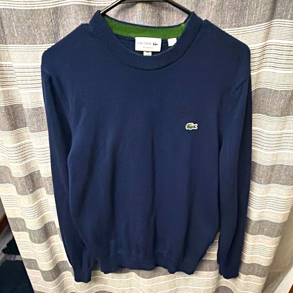 Lacoste Men’s M Navy Blue 100% Cotton Crew Neck Pullover Sweater Regular Fit